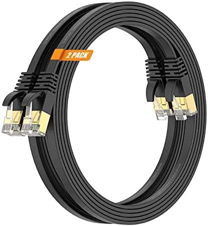 Surplay Cat7 2-Pack 6FT Ethernet Cable,Black-10Gbps Network Flat Patch Cord,Shielded & Ground Wire Ultra Slim Gold-Plated RJ45 Cat 7 LAN Line with Cable-Tie for Router,NAS,PC,CAT6A