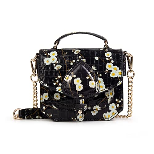Sac Mini Tiny Emelyne noir fleurs petit sac bandoulière femme cuir imprimé