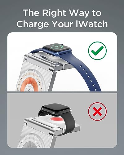 Image of 3 in 1 Foldable Zinc Alloy Wireless Charger[Compatible with Magsafe Charger],Magnetic Charging Station for iPhone 15 /14 /13 /12 Series,for AirPods,iWatch-White