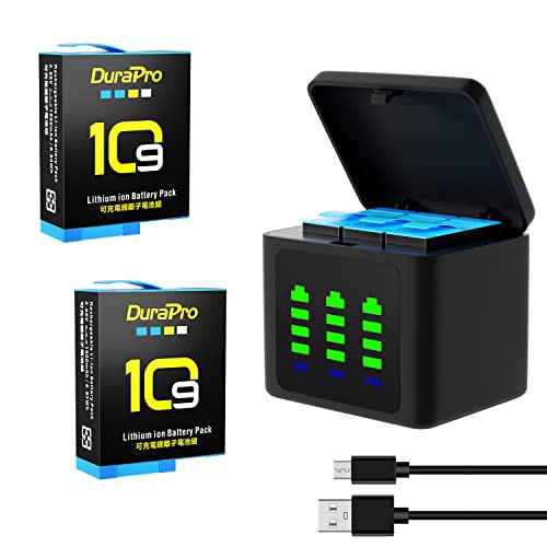 Batteries DuraPro 2X AHDBT-901 + Chargeur Rapide USB 3 canaux LED avec Port de Type C pour caméras Gopro Hero 10 / Hero 9 Noires Cover