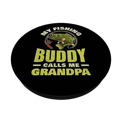 My Fishing Buddy Calls Me Grandpa Funny Fly Fishing Gift PopSockets Swappable PopGrip, Black - Image 2
