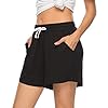 Vlazom Women's Pajama Short Bottoms Solid and Striped Sleeping Shorts Cotton Lounge Casual Pants for Yoga Gym Running - Black-solid - XL #4