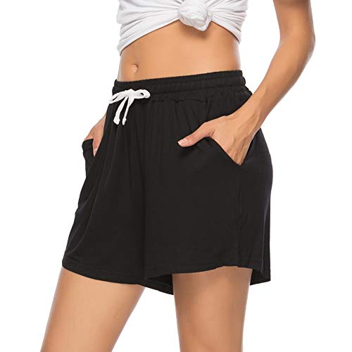 Vlazom Women's Pajama Shorts, Super Soft Pj's Bottoms Stylish Lounge Shorts For Sleep Gym Running With Drawstring Pockets,A-Black,Xxl #TOP3