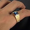 HIJONES Mens Stone Ring Stainless Steel Square Crystal Gemstone Simple Vintage Statement Rings Gold Light Blue Size N 1/2 #2