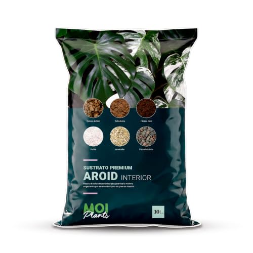 MOIPLANTS Sustrato Premium Aroid 10L para Monstera, Philodendron, Alocasia y Anthurium | Tierra Tropical con Turba Rubia, Fibra de Coco, Corteza de Pino, Perlita, Vermiculita y Grava Volcánica
