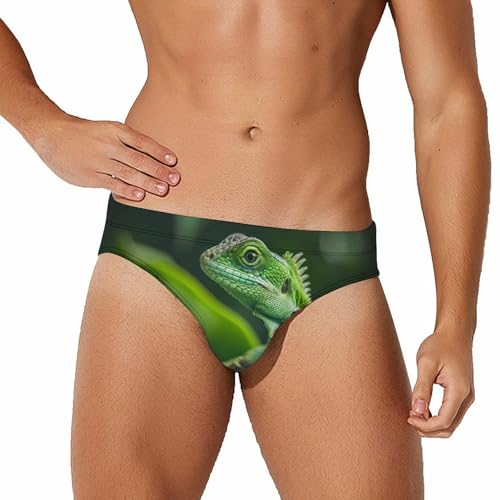 Green Lizard Mens Swim Briefs Bikini Swimwear Print Beach Shorts Sexy Swimsuit M