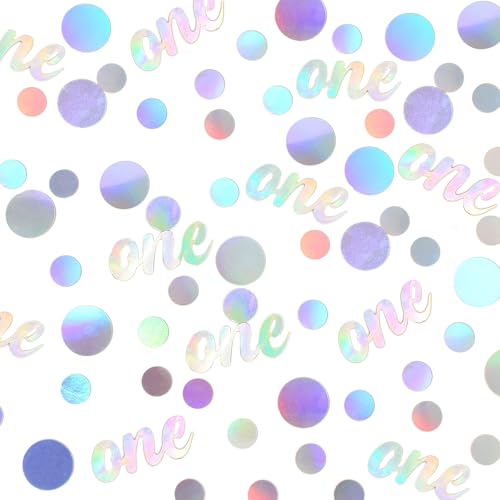 Image of One Birthday Confetti Iridescent Baby First Birthday Decorations Circle Table Scatter Baby Shower The First Year Anniversary Party Table Decor Supplies 300PC