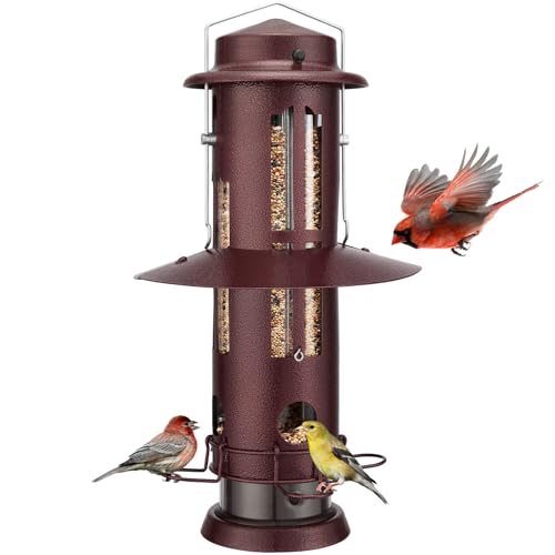 Kingsyard Squirrel Proof Bird Feeder with Removable Base, All Metal, Tube Bird Feeders for Outdoors Hanging, Easy to Clean & Refill, Antique Copper