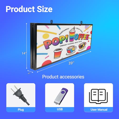 Image of Indoor P2.5 GOB Programmable LED Sign 39''x14'', Full Color LED Digital Sign with WiFi Control,High Resolution and Impact-resistant, Support Custom Text /Image /Video for Business Advertising