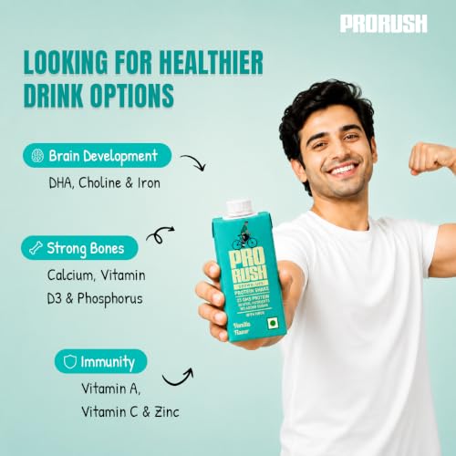 Image of ProRush Vanilla Protein Shake 250ml (Pack of 2) | Ready-to-Drink Protein Beverage with High Protein & Vitamins | Vanilla Flavour | Post Workout & Daily Nutrition Drink
