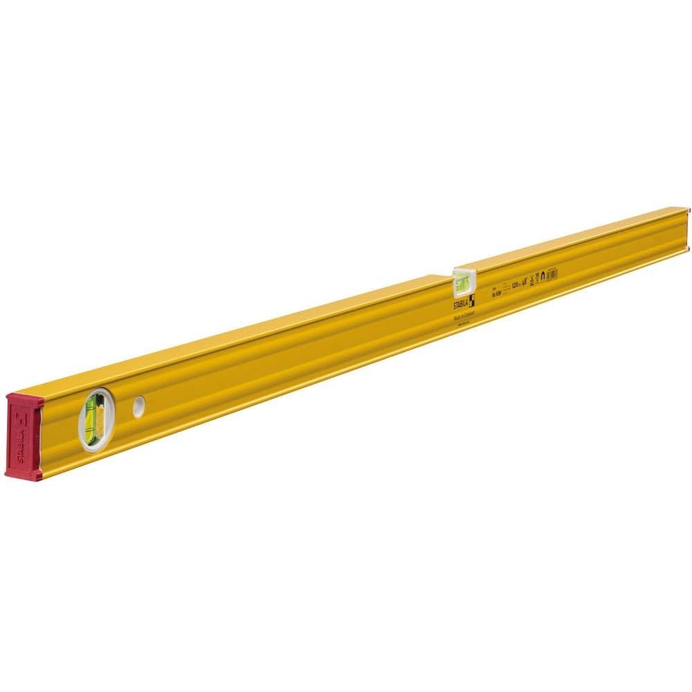 STABILA Magnet-Wasserwaage Type 80 ASM, 120 cm, verstärktes Alu-Profil, extrastarkes Seltenerd-Magnetsystem, 1 Horizontal-Libelle, 1 Vertikal-Libelle, integrierte Rutsch-Stopper, Made in Germany