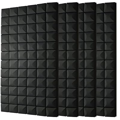 4 PCS Acoustic Panels,48''X24''X2'' Sound Proof Foam Panels for Walls,High Density Fire Resistant & Noise Absorbing for Studio, Office, Home (Black 4 Pack, 48''X24''X2'')