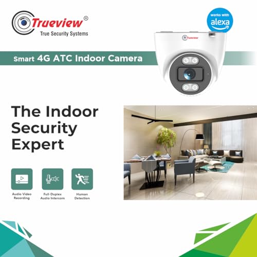 Trueview Smart Security Camera 4G 3mp CCTV Dome Camera for Home | Shop | Office | Farm | Construction Site | Sim Based Camera (4G Sim Based 3MP 1296p HD with 4 IR LED) 4