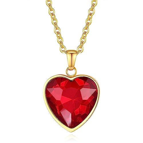YAMI Heart Pendant Necklace for Women, Statement Love Birthstone Crystal, 14K Gold Plated Jewelry Gifts for Wife Girlfriend Mom on Birthday/Valentine's/Mother's Day/Anniversary