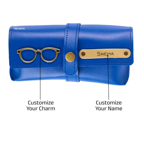 Image of AICA Personalised Name & Charm Leather Sunglass Case Cover for Men & Women | Hard Case Eyewear Cover