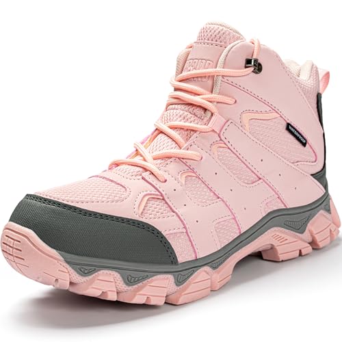 R CORD Girls High-Top Hiking Boots Waterproof Ankle Support for Rough Terrain & Climbing Pink Size 4 Big Kid