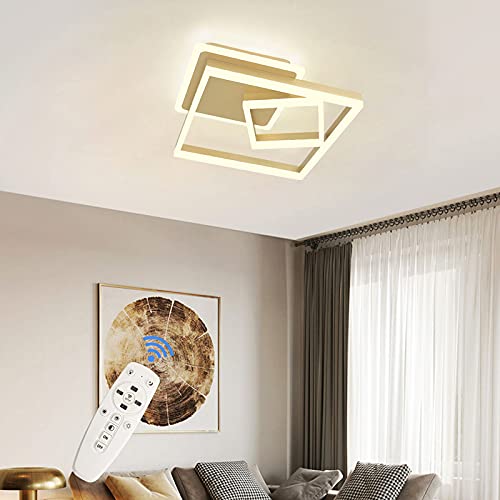 Garwarm Modern Ceiling Lights 3 Square LED Acrylic Chandelier with Remote Control Flush Mount Ceiling Lamps Chic Design Ceiling Light Fixture for Living Room Kitchen Bedroom, 80W,Gold