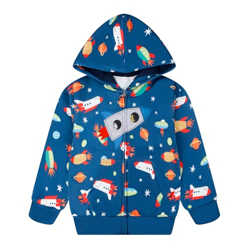 Image of Boys Toddler Zip Up Hoodie Kids Fall Winter Jacket Cute Sweatshirt With Hood 2-7 Years Old