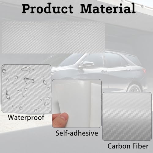 Image of QianBao Compatible with Carbon Fiber Vinyl Wrap 11.8 inch x 4 inch Chevy Bowtie Emblem Wrap Kit with Spatula and Cutter 3 Pcs Universal Logo Overlay White