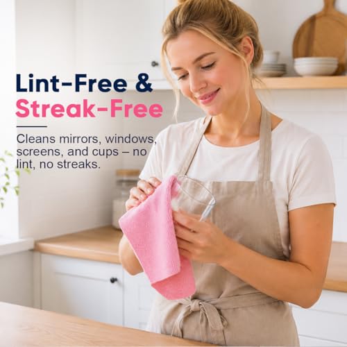 Image of GLIMGLINT Microfiber Cleaning Cloth 150 Pack, Reusable Paper Towels 11 x 9 | Lint Free & Absorbent Cleaning Rags for Car, Home, Kitchen, Glass & Screen, Washable Shop Towel with Box, Pink /Blue /Grey
