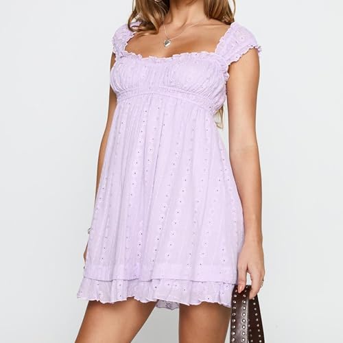 Image of Women's Y2K Babydoll Mini Dress Fairy Vintage Sleeveless Square Neck Sweet Short Party Princess Summer Sundress