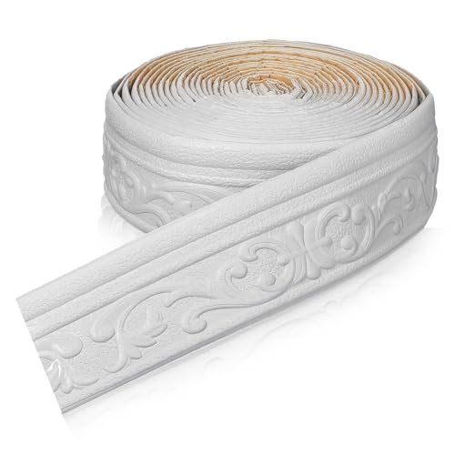 ULTECHNOVO Wallpaper Border Self Adhesive, 10m x 8cm 3D Embossed Foam Skirting Board Cover Strip for Home Decoration Wall Trim