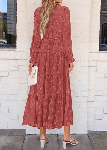 Image of KIRUNDO Spring Wedding Guest Dresses for Women 2026 Maxi Floral Long Sleeve Elegant Ruffle Tiered Flowy Party Long Dress