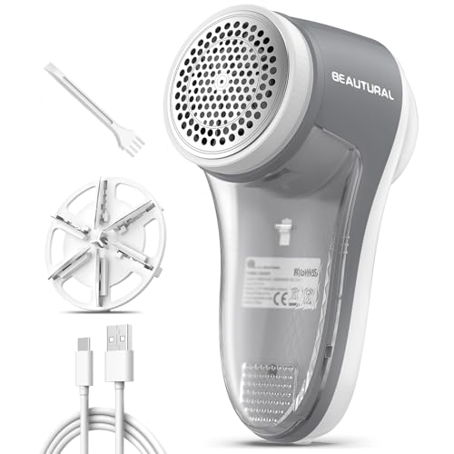 BEAUTURAL Quitapelusas Eléctrico, Recargable por USB-C, con Cuchillas de 6 Hojas, para Eliminar Pelusas, Bolitas y Pilling de Ropa, Suéteres y Tapicería