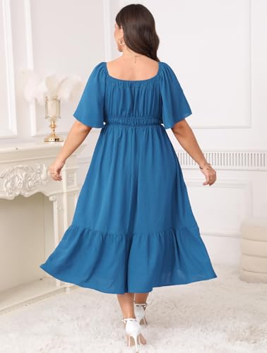 Image of CICIDUDU Plus Size Smocked Maxi Dresses for Curvy Women Square Neck Flowy Casual Summer Wedding Guest Dress