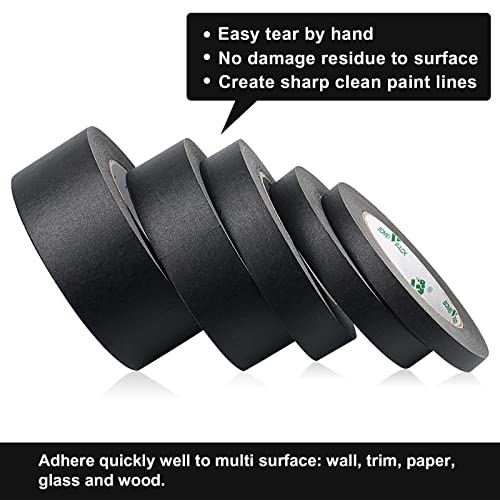 Bomei Pack Black Painters Tape, 1/2" 3/4" 1” 1.5” 2” X 55Yds, 5Rolls Multi Size Painting Masking Tape For House Wall Painting And Decoration #TOP5