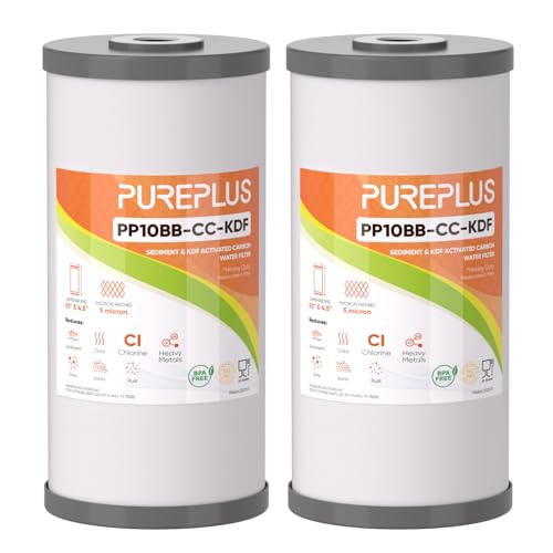 PUREPLUS 5 Micron 10 x 4.5 Whole House PP Sediment Carbon KDF Composite Heavy Metal Reduction Filter Cartridge for GE FXHTC GXWH40L GXWH35F GNWH38S Culligan RFC-BBSA WRC25HD Pentek RFC-BB 2Pack