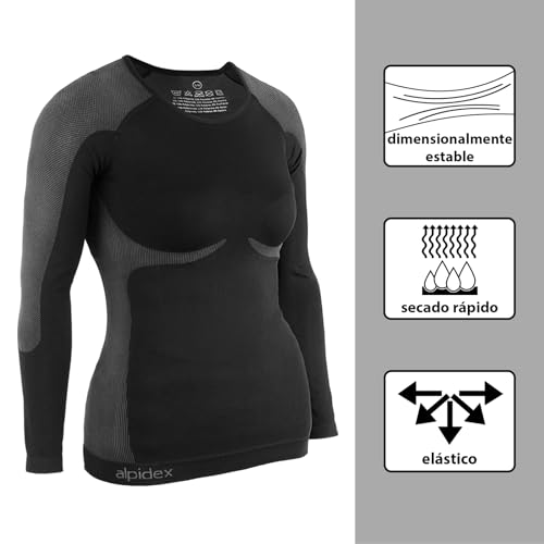 ALPIDEX Ropa Interior térmica Mujer cálido Funcional Transpirable esquí Deportes Conjuntos térmicos Invierno otoño, Tamaño:S/M, Color:Negro-Gris - imagen 5