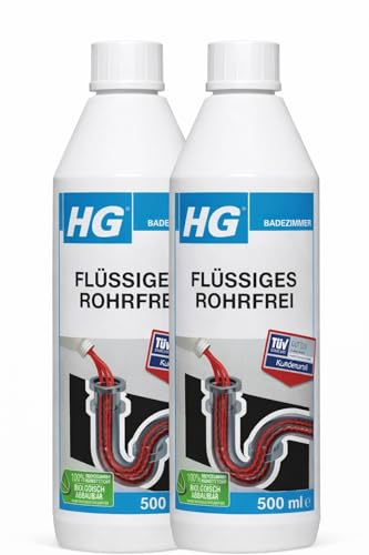 HG Flüssiges Rohrfrei 1L 2er Pack – Hochwirksamer Abflussreiniger gegen Verstopfungen, für Küche & Bad