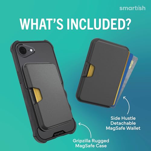 Image of Smartish iPhone 17e /16e Magnetic Case with MagSafe Wallet - Gripzilla - Magsafe Compatible Armor Grip Cover + Detachable Magnetic Credit Card Holder - Black Tie Affair