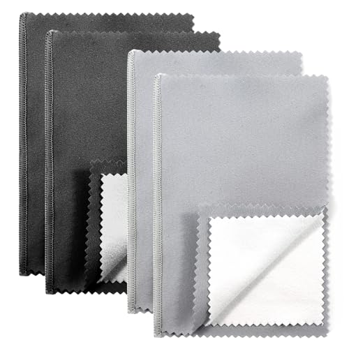 Silver Polishing Cloth Jewellery, 4 Pcs Reusable Silver Jewellery Cleaner Cloths Double Sided Jewelry Cleaning Polishing Wipe Cloth for Gold Pearl