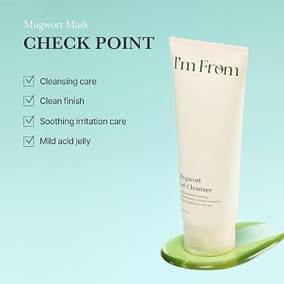 I'm from Mugwort Gel Cleanser 150ml, Mugwort 60%, Calming, Soothing, Mild low pH Korean Face Wash for Sensitive Skin, Irritated Skin, Herbal, Hypoallergenic, Vegan