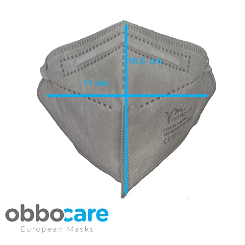 Obbocare - FFP2-Masken mit 5 Schichten. FFP2-Maske mit CE-Zertifikat homologiert. Schwarz, Grau, Blau und Pink. Einzeln verpackt. Schachtel mit 20 Einheiten, 5 von jeder Farbe