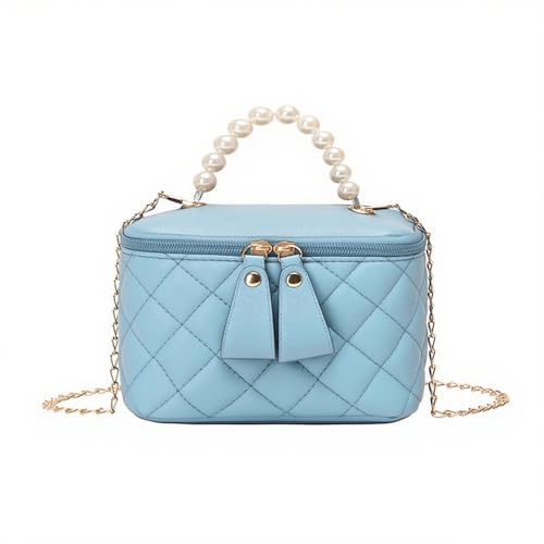 Pequena bolsa tiracolo acolchoada com contas redondas bolsa de ombro designer mini bolsa de alça superior com alça de corrente de metal, Azul, Azul