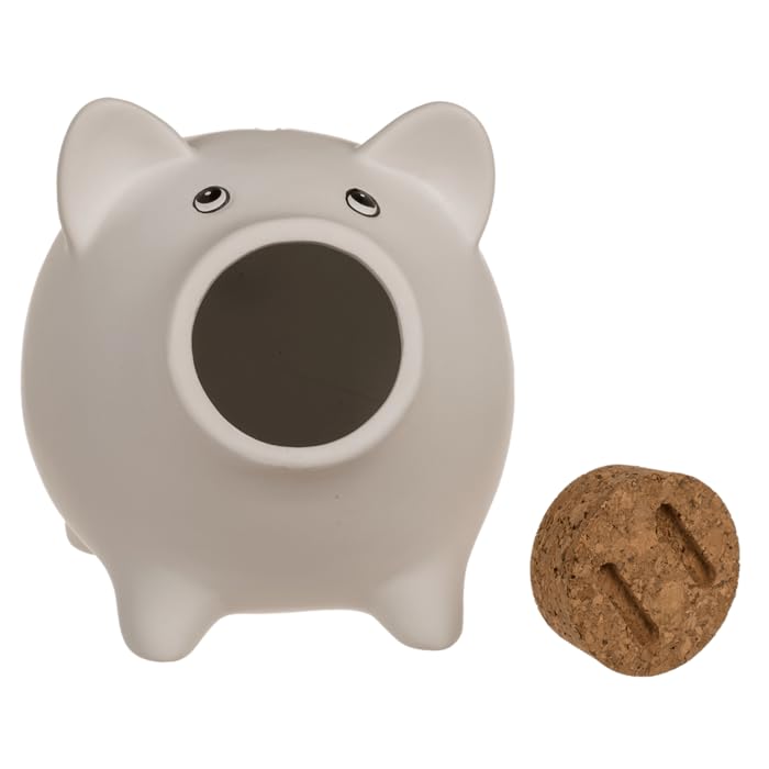 Hucha Cerdito Cerámica. Hucha Original con Tapón de Corcho en Hocico. (Negro)