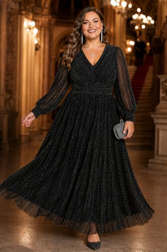 Image of Pinup Fashion Plus Size Formal Evening Glitter Prom Wedding Guest Dress | Silver thread straight knit, v-neck, empire waist, back zipper, a-line, maxi long, perfect for evening party, wedding guest