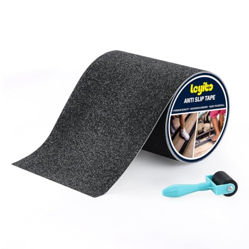 Leyibo Anti Slip Traction Tape, 7Inch x 35Ft Non Slip Grip Tape for Stair Outdoor/Indoor, Waterproof Anti Skid Grit Roll for Stair Step, High Traction Non Skid Abrasive Stair Treads- Black