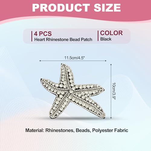 PATIKIL 4 Pcs Starfish Rhinestone Beaded Patch, Starfish Sequin Applique Patches Sew on Fabric Sequin Patch for Clothing Bag Jeans Shoes Hats Jacket DIY Crafts, Black by PATIKIL - Used condition - Image 2