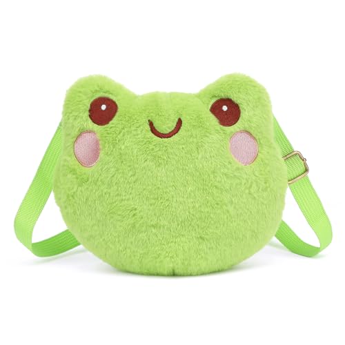 Image of Bycobecy Kawaii Frog Plush Purse Crssobody Bag for Women, Small Cute Frog Bags Fluffy Purse, Stuffed Animal Bag Novelty Purse (Green)