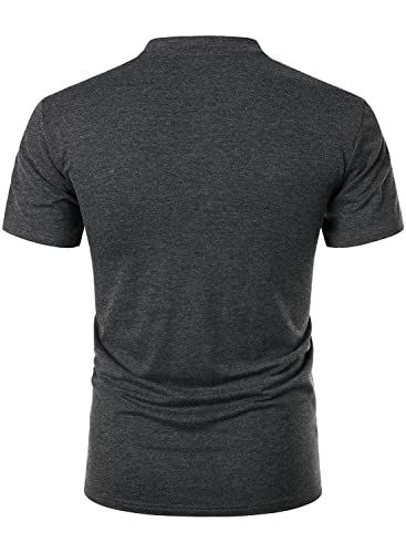 Fanarcher Men’s Henley Short Sleeve T-Shirts Casual Tee Shirts Cotton Summer Tops Dark Gray #TOP3