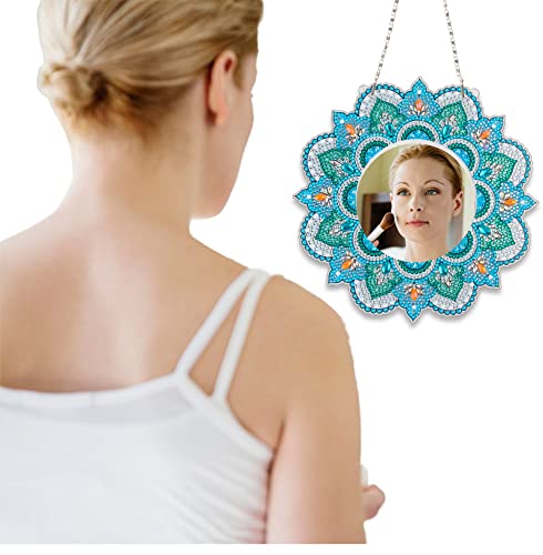 DCIDBEI Diamond Painting Espejo de Pared 20x20 cm Redondo Acrílico Espejo Pegatina HD Decorativo Espejo Mandala Sin Marco Espejo Pasillo Espejo Maquillaje para Invitados WC, Baño Vestidor Salón etc