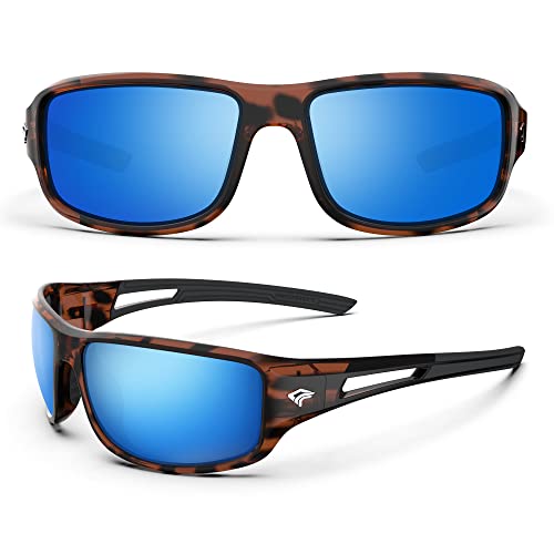 Torege Polarized Sports Sunglasses For Men Women Cycling Running Driving Fishing Golf Baseball Glasses Tr03 (Bright Tortoise&Black&Ice Blue Lens) #TOP16