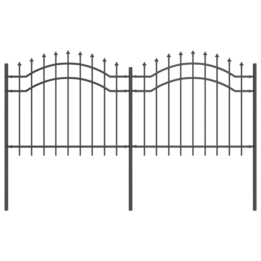 Cerca de jardín con punta de lanza de acero, valla robusta con diseño curvado como valla de jardín duradera con espaciadores horizontales para jardín y casa, valla de metal recubierta por