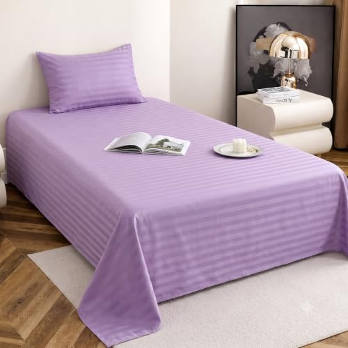 Image of Satin Striped Glace Cotton Single bedsheet with 1 Pillow Cover | Soft & Smooth Finish | Single Bed bedsheet 90 x 60 Inch | Pillow Cover 18 x 28 Inch | Breathable, Fade Resistant
