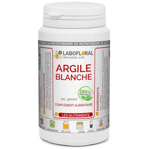 Argile blanche Labofloral 150 gélules dosées à 400 mg - Complément alimentaire - Vertus purifiantes et protectrices du tube digestif - Fabriqué en France