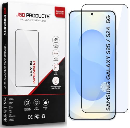 Image of JGD PRODUCTS 100% Fingerprint Unlock Military-Grade Gorilla Tempered Glass for Samsung Galaxy S25 5G with Edge to Edge Coverage - Case Friendly, Anti-scratch and Bubble free With installation kit